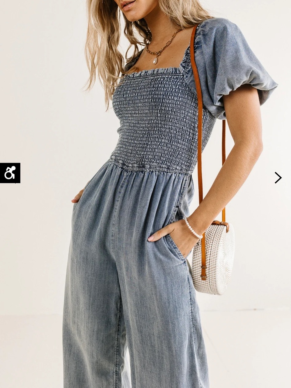 Bohme Piper Smocked Runched Boho Jumpsuit